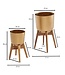 Wohnling Bloempot Set van 2 Metalen / Massief Houten Plantenbakken Goud met Voetjes | Design Plantenbak Rond