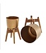 Wohnling Bloempot Set van 2 Metalen / Massief Houten Plantenbakken Goud met Voetjes | Design Plantenbak Rond