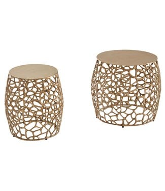 Wohnling Tafel Set Metaal Salontafel Set van 2 Rond Goud Aluminium | Tafel Woonkamer Bijzettafel | Moderne Nesttafel Metalen Tafel