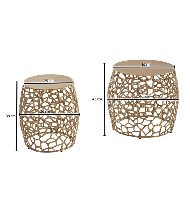 Wohnling Tafel Set Metaal Salontafel Set van 2 Rond Goud Aluminium | Tafel Woonkamer Bijzettafel | Moderne Nesttafel Metalen Tafel