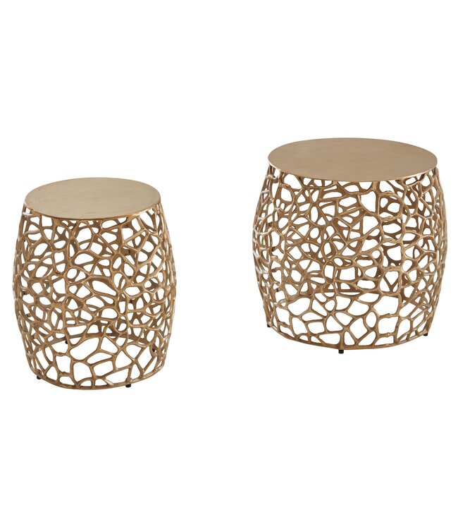 Wohnling Tafel Set Metaal Salontafel Set van 2 Rond Goud Aluminium | Tafel Woonkamer Bijzettafel | Moderne Nesttafel Metalen Tafel