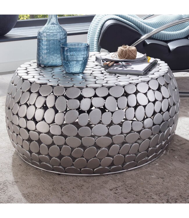 Wohnling Koffietafel Aluminium 66x66x32 cm Salontafel Metaal Zilver | Tafel Woonkamer Rond | Woonkamertafel Modern | Kleine Bijzettafel