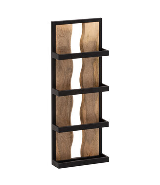 Wohnling Wandplank 30x80x10 cm Mango Massief Hout / Metaal Hangplank Industrieel | Design zwevende plank rechthoekig | Plank hangende woonkamer | Houten plankenwand met 4 planken en golfpatroon