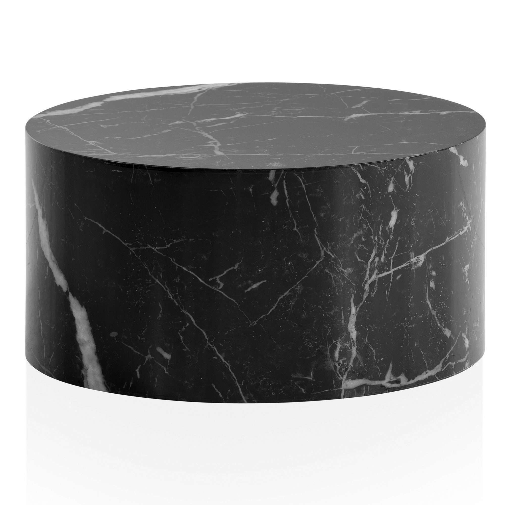 salontafel MONOBLOC 60x60x30 cm zwart hoogglans met marmerlook, design woonkamertafel rond, loungeba