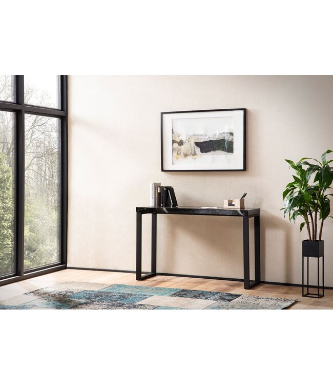 Wohnling consoletafel marmerlook zwart hoogglans 120x40x76 cm design dressoir hal, smalle opbergtafel, haltafel met metalen poten, lange hoge haltafel, klein bureau