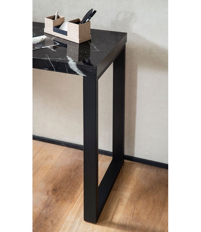 Wohnling consoletafel marmerlook zwart hoogglans 120x40x76 cm design dressoir hal, smalle opbergtafel, haltafel met metalen poten, lange hoge haltafel, klein bureau