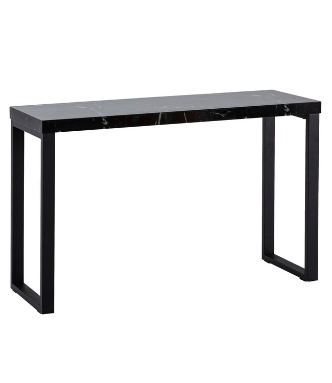 Wohnling consoletafel marmerlook zwart hoogglans 120x40x76 cm design dressoir hal, smalle opbergtafel, haltafel met metalen poten, lange hoge haltafel, klein bureau