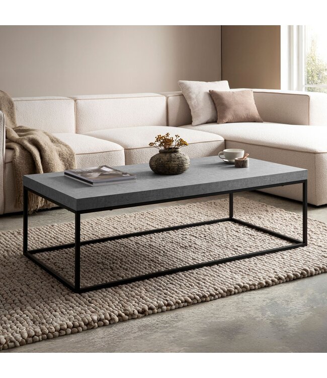 Wohnling Salontafel 120x60x38 cm Grijs Salontafel in Betonlook Modern, Design Woonkamertafel Rechthoekig, Lounge Salontafel, Salontafel Metalen Poten Groot