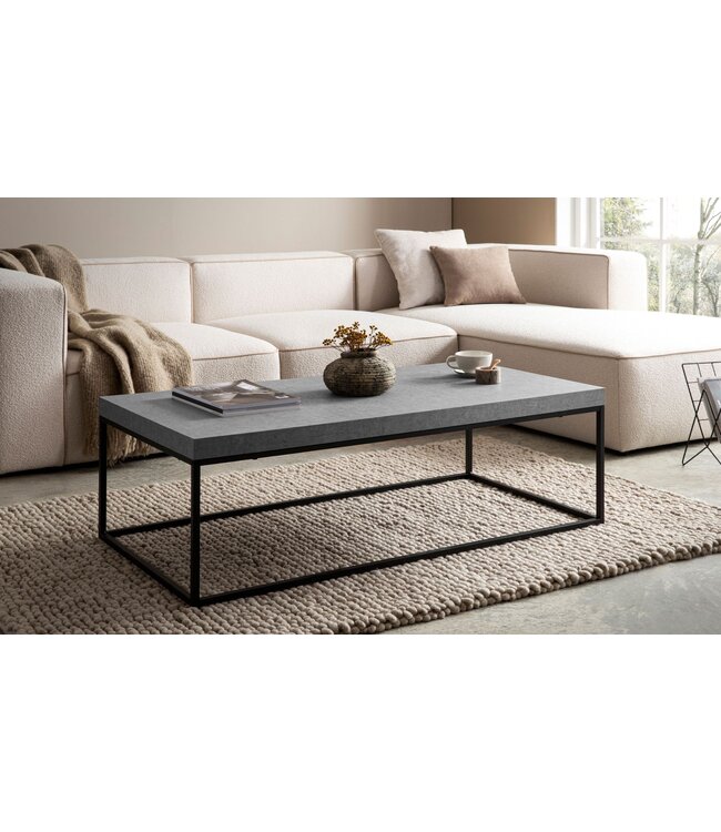 Wohnling Salontafel 120x60x38 cm Grijs Salontafel in Betonlook Modern, Design Woonkamertafel Rechthoekig, Lounge Salontafel, Salontafel Metalen Poten Groot