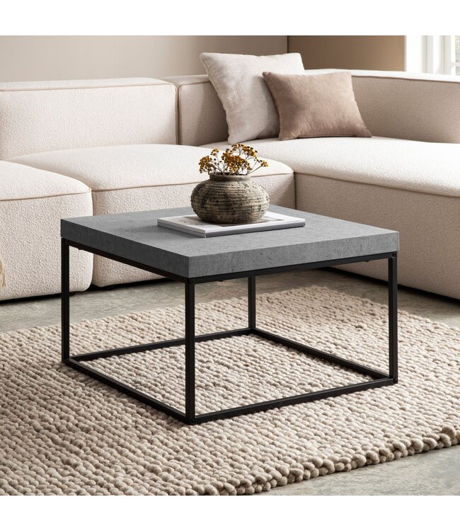 Wohnling Salontafel 60x60x38 cm Grijs Salontafel in Betonlook Modern, Design Woonkamertafel Vierkant, Lounge Salontafel, Salontafel Metalen Poten Klein