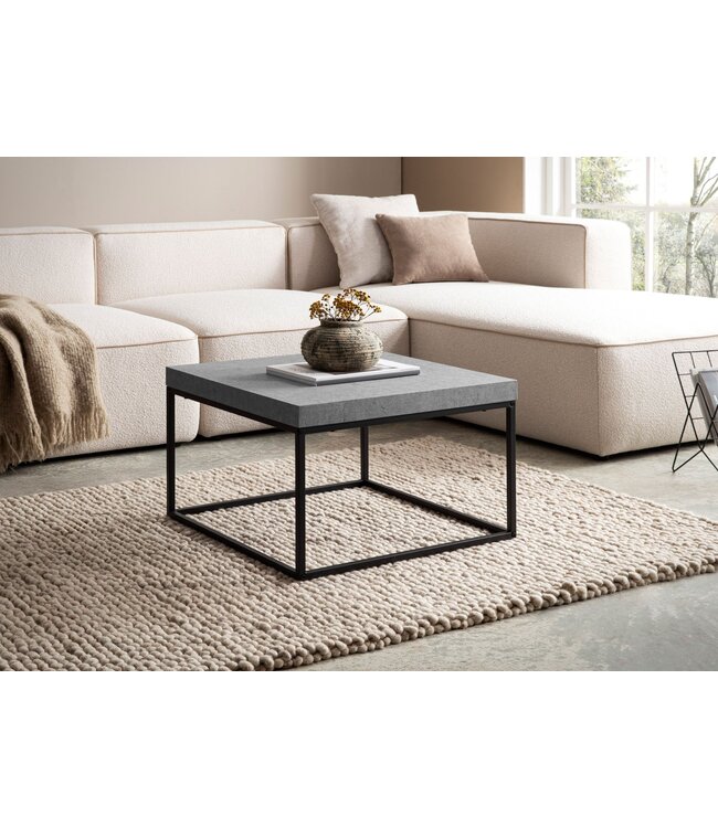 Wohnling Salontafel 60x60x38 cm Grijs Salontafel in Betonlook Modern, Design Woonkamertafel Vierkant, Lounge Salontafel, Salontafel Metalen Poten Klein