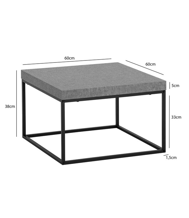 Wohnling Salontafel 60x60x38 cm Grijs Salontafel in Betonlook Modern, Design Woonkamertafel Vierkant, Lounge Salontafel, Salontafel Metalen Poten Klein