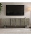Wohnling Lowboard Acacia Massief Hout Gerookt Grijs 160x56x46 cm TV-kast met Drie Deuren, Design TV-kast Hoog, TV-tafel TV-kast Grijs Modern, TV-kast Woonkamer met Metalen Poten