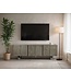 Wohnling Lowboard Acacia Massief Hout Gerookt Grijs 160x56x46 cm TV-kast met Drie Deuren, Design TV-kast Hoog, TV-tafel TV-kast Grijs Modern, TV-kast Woonkamer met Metalen Poten