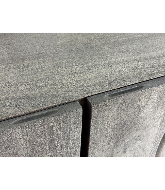 Wohnling Lowboard Acacia Massief Hout Gerookt Grijs 160x56x46 cm TV-kast met Drie Deuren, Design TV-kast Hoog, TV-tafel TV-kast Grijs Modern, TV-kast Woonkamer met Metalen Poten