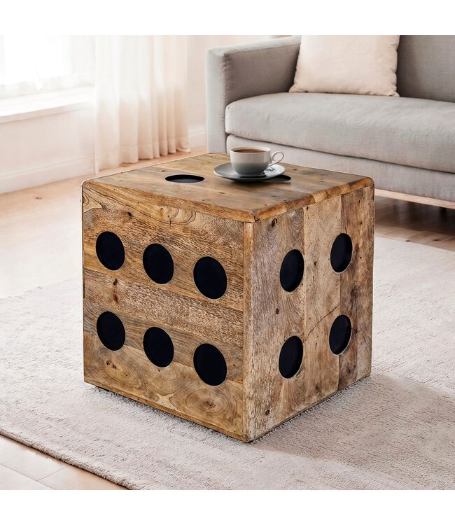 Wohnling Kubuskruk Mango Massief Hout 41x41x41 cm, Design Zitkubus & Bijzettafel in Kubusvorm, Houten Kubus Decoratie & Salontafel, Robuuste Houten Kruk in XXL Kubus Design