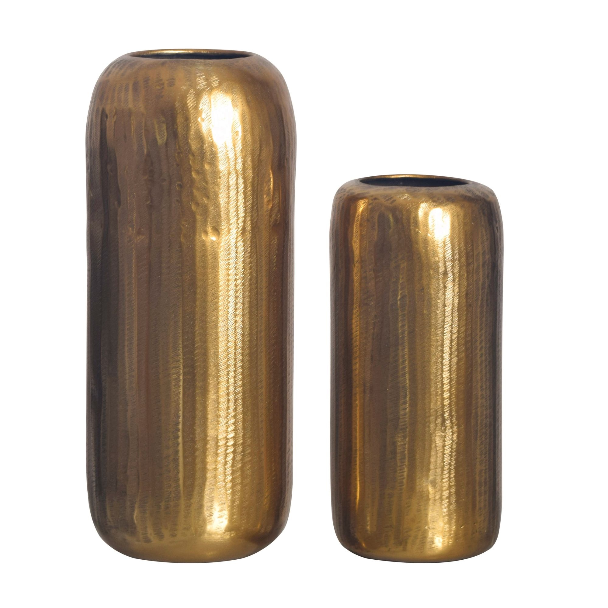 Decoratieve Vaas Set van 2 Aluminium Goud Cilinder Bloemenvaas Modern, Decoratieve Vaas Rond 2-delig