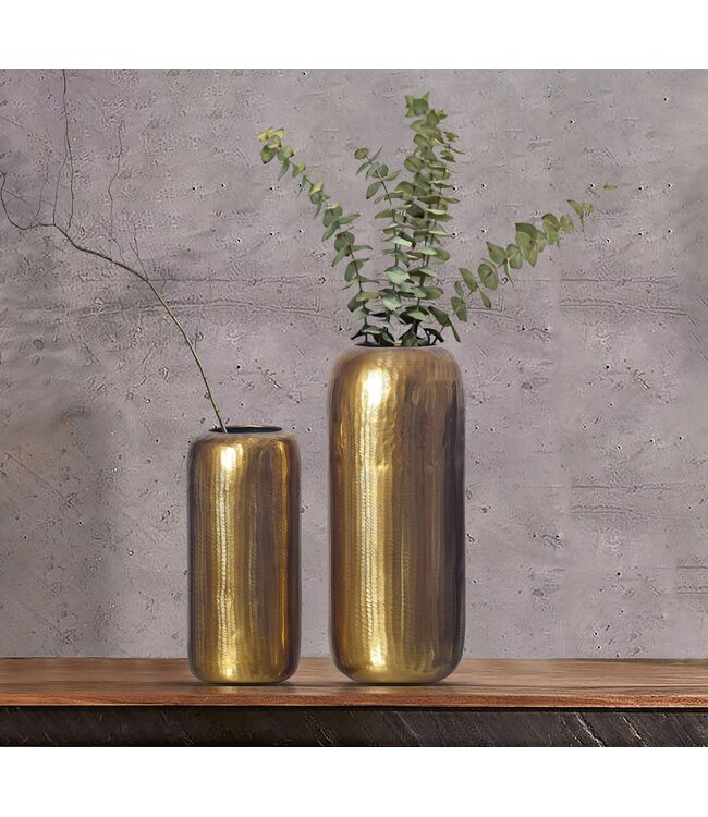 Wohnling Decoratieve Vaas Set van 2 Aluminium Goud Cilinder Bloemenvaas Modern, Decoratieve Vaas Rond 2-delig voor Bloemen, Aluminium Tafelvaas Woondecoratie Metalen Tafeldecoratie Handgemaakt