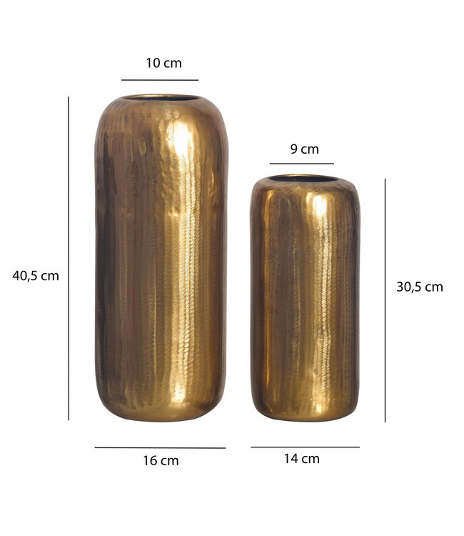 Wohnling Decoratieve Vaas Set van 2 Aluminium Goud Cilinder Bloemenvaas Modern, Decoratieve Vaas Rond 2-delig voor Bloemen, Aluminium Tafelvaas Woondecoratie Metalen Tafeldecoratie Handgemaakt