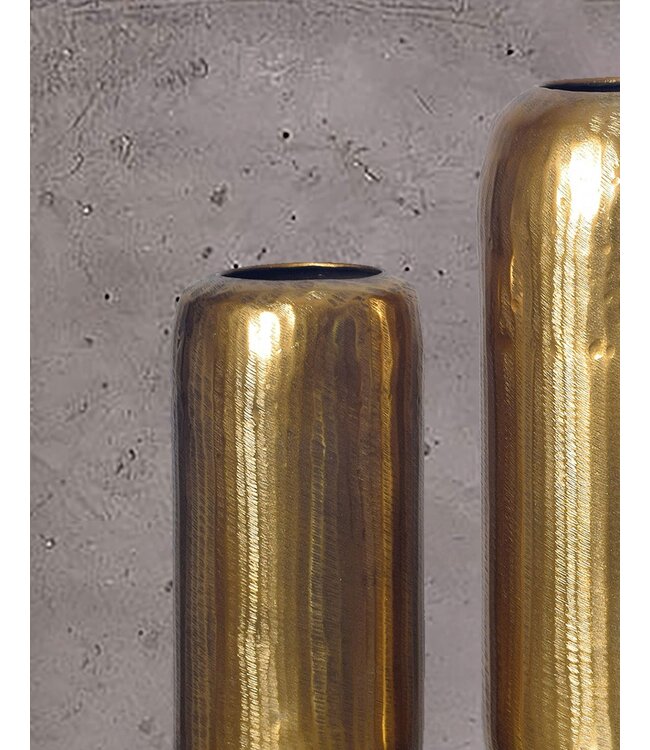 Wohnling Decoratieve Vaas Set van 2 Aluminium Goud Cilinder Bloemenvaas Modern, Decoratieve Vaas Rond 2-delig voor Bloemen, Aluminium Tafelvaas Woondecoratie Metalen Tafeldecoratie Handgemaakt