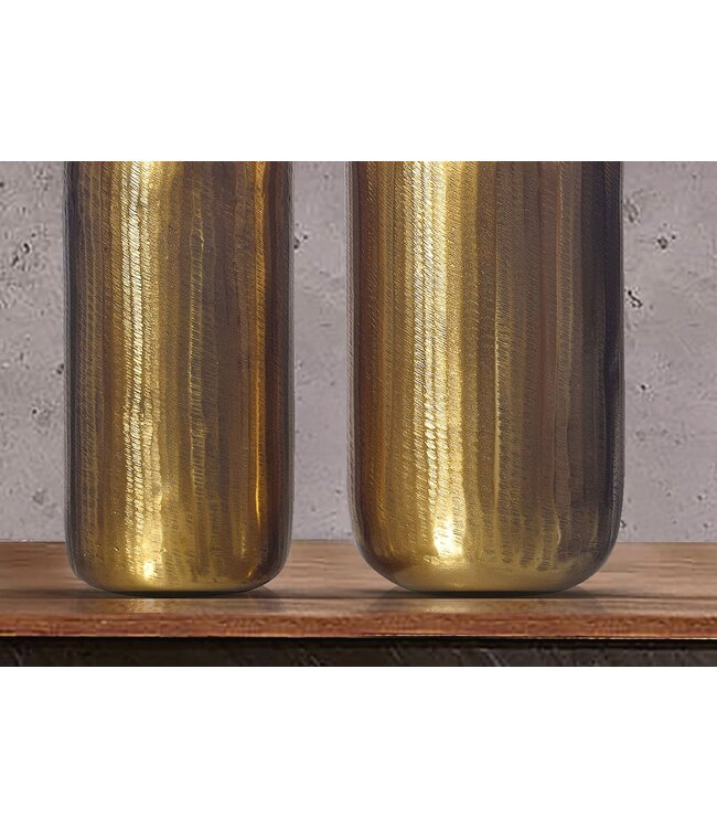 Wohnling Decoratieve Vaas Set van 2 Aluminium Goud Cilinder Bloemenvaas Modern, Decoratieve Vaas Rond 2-delig voor Bloemen, Aluminium Tafelvaas Woondecoratie Metalen Tafeldecoratie Handgemaakt