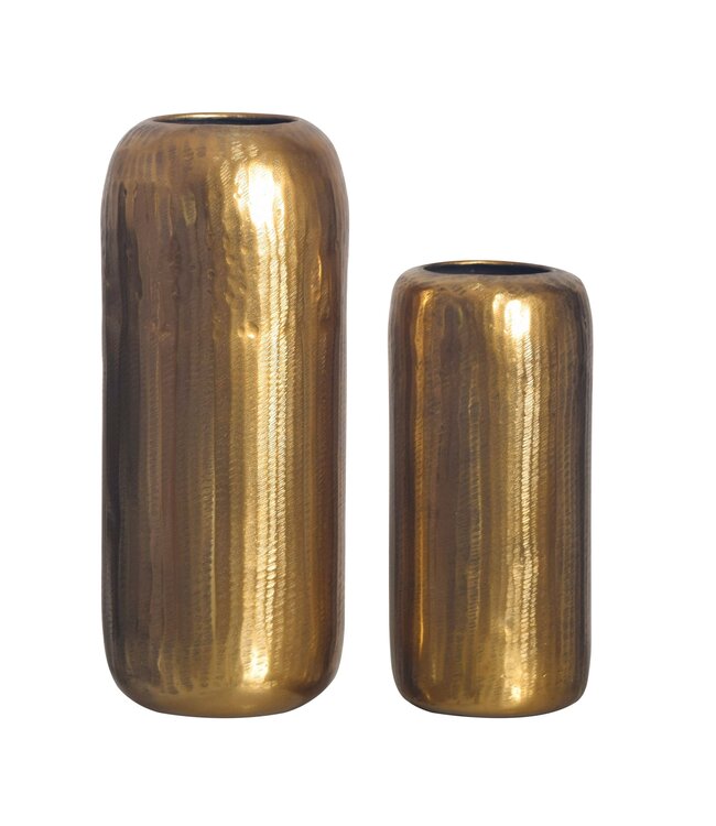 Wohnling Decoratieve Vaas Set van 2 Aluminium Goud Cilinder Bloemenvaas Modern, Decoratieve Vaas Rond 2-delig voor Bloemen, Aluminium Tafelvaas Woondecoratie Metalen Tafeldecoratie Handgemaakt
