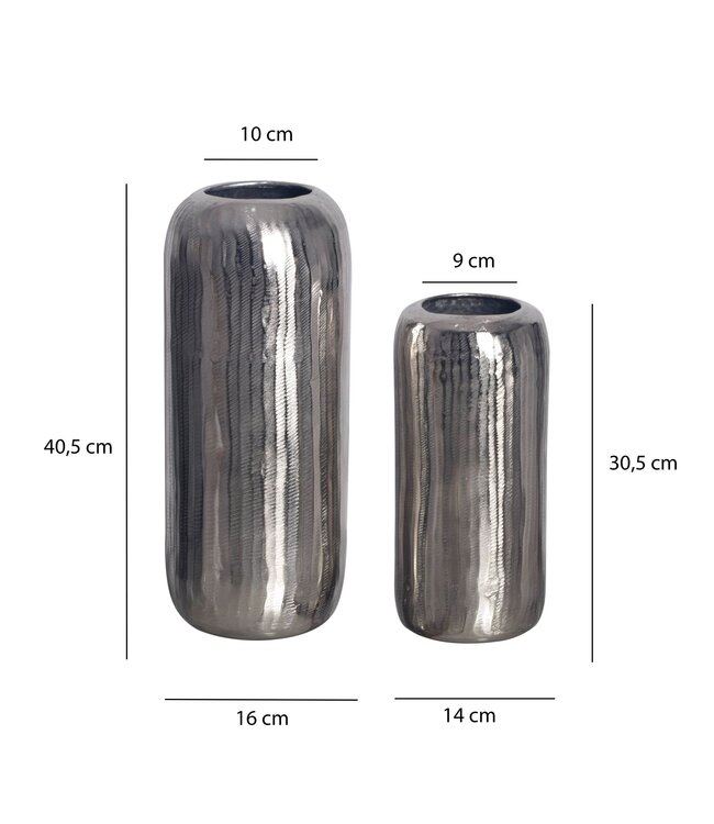 Wohnling Decoratieve Vaas Set van 2 Aluminium Zilveren Cilinder Bloemenvaas Modern, Decoratieve Vaas Rond 2-delig voor Bloemen, Aluminium Tafelvaas Woondecoratie Metalen Tafeldecoratie Handgemaakt