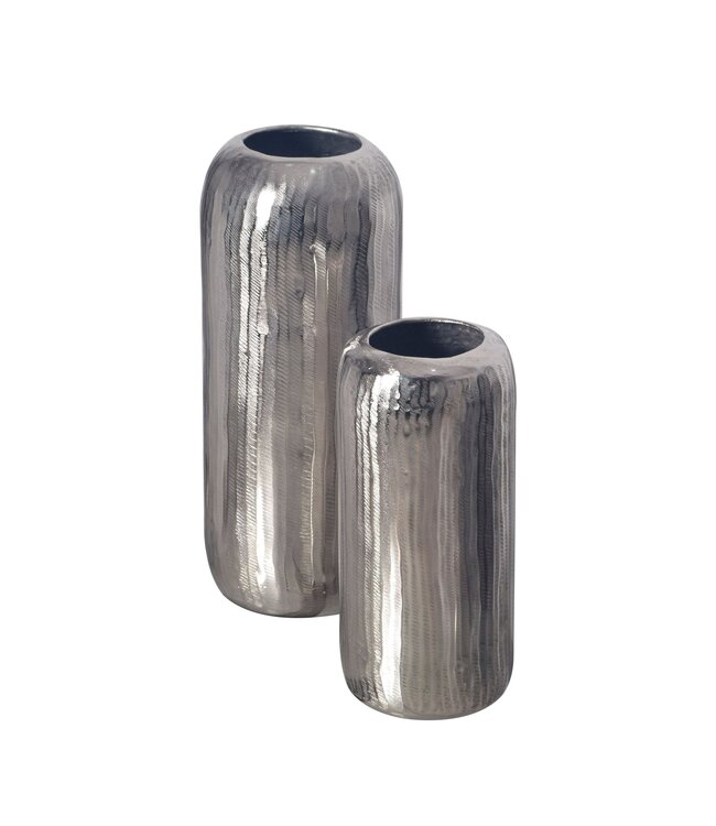 Wohnling Decoratieve Vaas Set van 2 Aluminium Zilveren Cilinder Bloemenvaas Modern, Decoratieve Vaas Rond 2-delig voor Bloemen, Aluminium Tafelvaas Woondecoratie Metalen Tafeldecoratie Handgemaakt