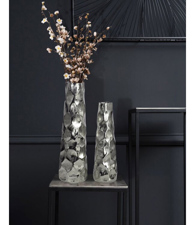 Wohnling Decoratieve Vaas Set van 2 Aluminium Zilveren Bloemenvaas Modern, Decoratieve Vaas Gehamerd Ontwerp 2-delig voor Bloemen, Aluminium Tafelvaas Woondecoratie Metalen Tafeldecoratie Handgemaakt