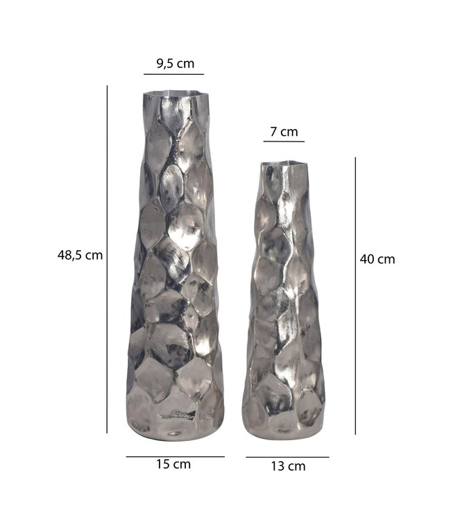 Wohnling Decoratieve Vaas Set van 2 Aluminium Zilveren Bloemenvaas Modern, Decoratieve Vaas Gehamerd Ontwerp 2-delig voor Bloemen, Aluminium Tafelvaas Woondecoratie Metalen Tafeldecoratie Handgemaakt