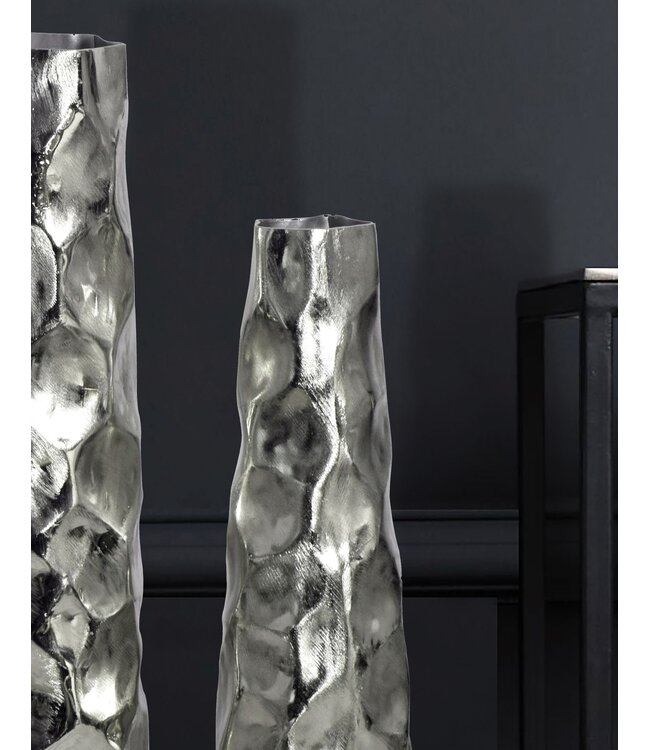 Wohnling Decoratieve Vaas Set van 2 Aluminium Zilveren Bloemenvaas Modern, Decoratieve Vaas Gehamerd Ontwerp 2-delig voor Bloemen, Aluminium Tafelvaas Woondecoratie Metalen Tafeldecoratie Handgemaakt