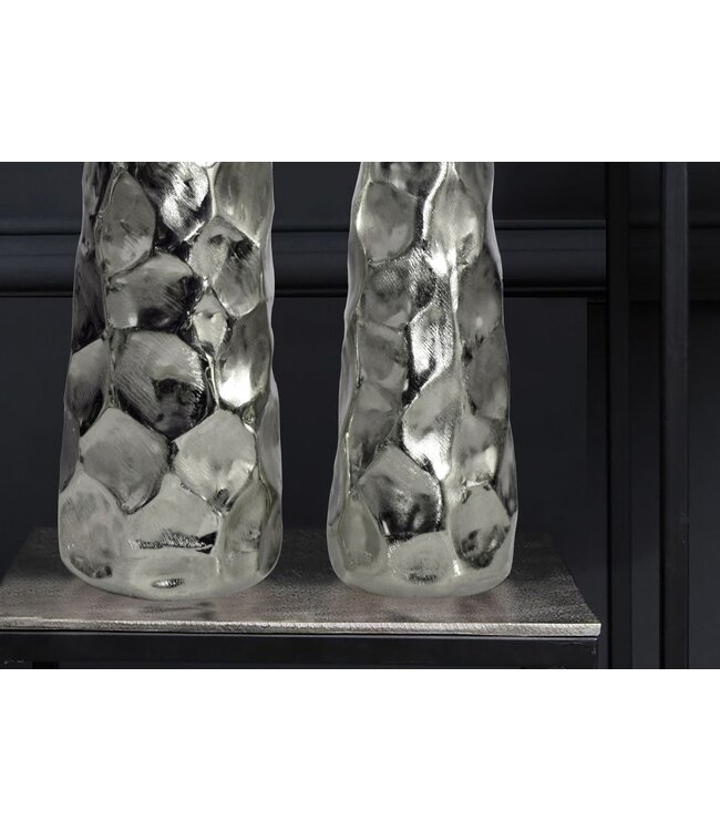 Wohnling Decoratieve Vaas Set van 2 Aluminium Zilveren Bloemenvaas Modern, Decoratieve Vaas Gehamerd Ontwerp 2-delig voor Bloemen, Aluminium Tafelvaas Woondecoratie Metalen Tafeldecoratie Handgemaakt