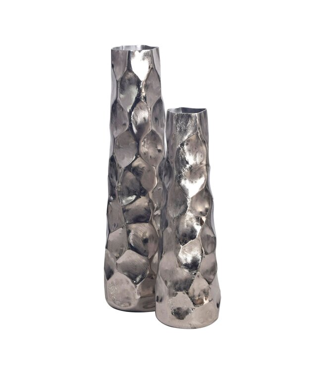 Wohnling Decoratieve Vaas Set van 2 Aluminium Zilveren Bloemenvaas Modern, Decoratieve Vaas Gehamerd Ontwerp 2-delig voor Bloemen, Aluminium Tafelvaas Woondecoratie Metalen Tafeldecoratie Handgemaakt