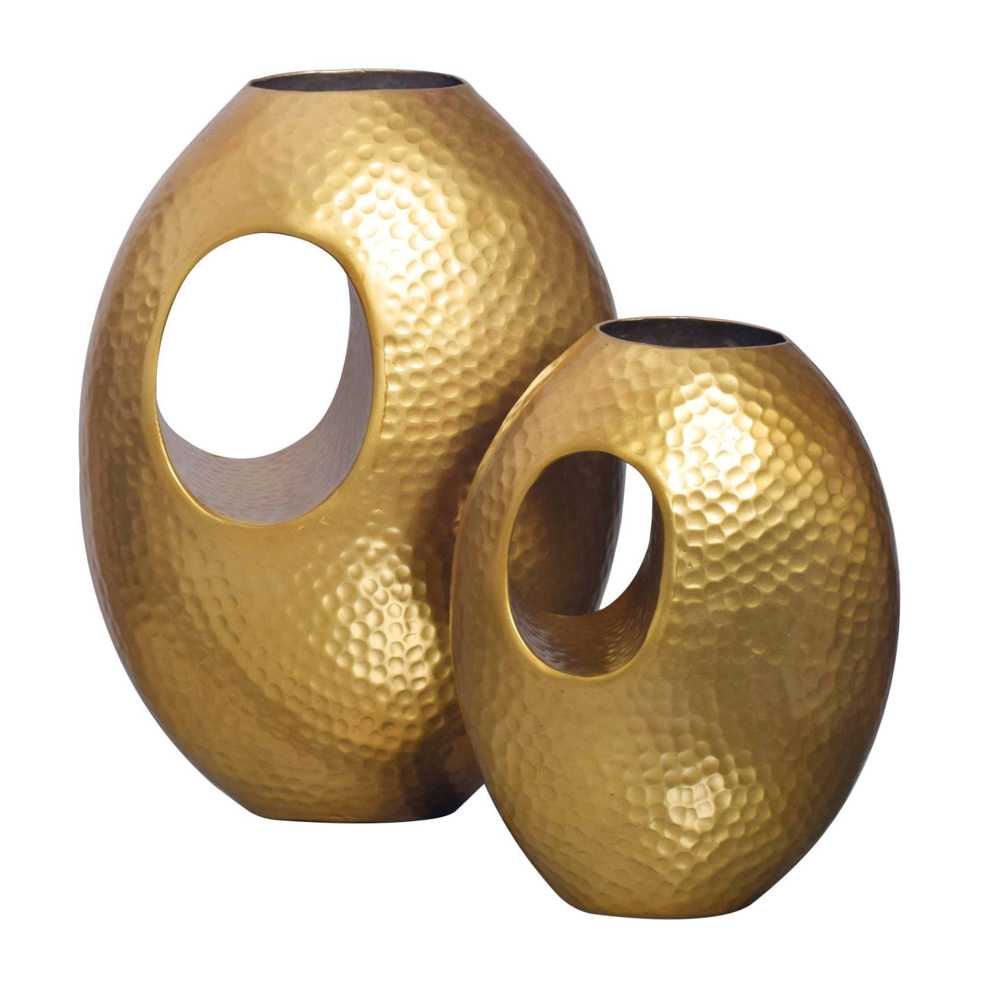 decoratieve vaas set van 2 aluminium goud met handvat bloemenvaas moderne, gehamerde decoratieve vaa