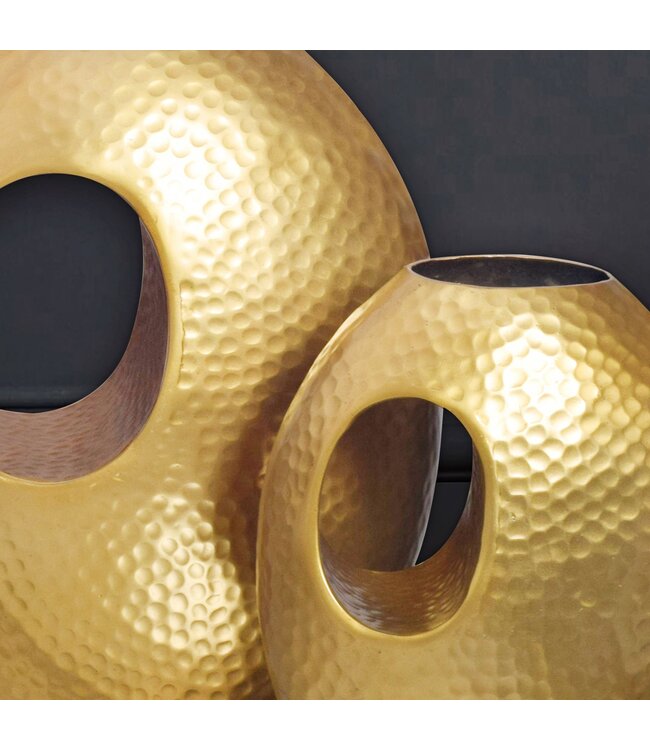 Wohnling decoratieve vaas set van 2 aluminium goud met handvat bloemenvaas moderne, gehamerde decoratieve vaas 2-delig voor bloemen, aluminium tafelvaas handgemaakt