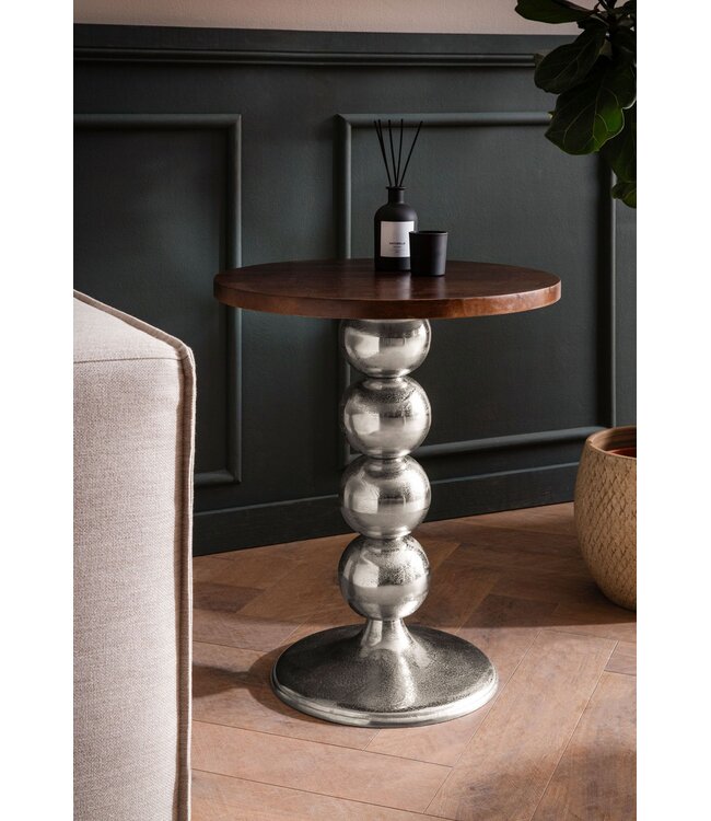 Wohnling Bijzettafel Mango Massief Hout Metaal 50x50x61.5 cm Bijzettafel, Kleine Bijzettafel Rond, Woonkamertafel Bank Modern, Sofa Tafel Hoog
