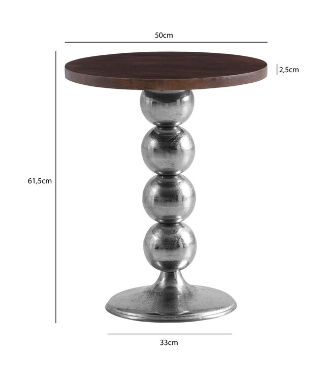 Wohnling Bijzettafel Mango Massief Hout Metaal 50x50x61.5 cm Bijzettafel, Kleine Bijzettafel Rond, Woonkamertafel Bank Modern, Sofa Tafel Hoog