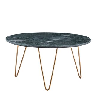 Wohnling Salontafel Echt Marmer Groen 70x70x35 cm Salontafel Metaal Goud, Design Statief Woonkamertafel Rond Modern, Loungetafel Groot, Salontafel Haarspeldpoten