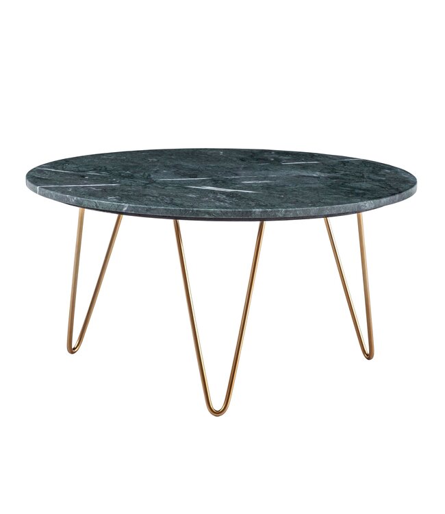Wohnling Salontafel Echt Marmer Groen 70x70x35 cm Salontafel Metaal Goud, Design Statief Woonkamertafel Rond Modern, Loungetafel Groot, Salontafel Haarspeldpoten