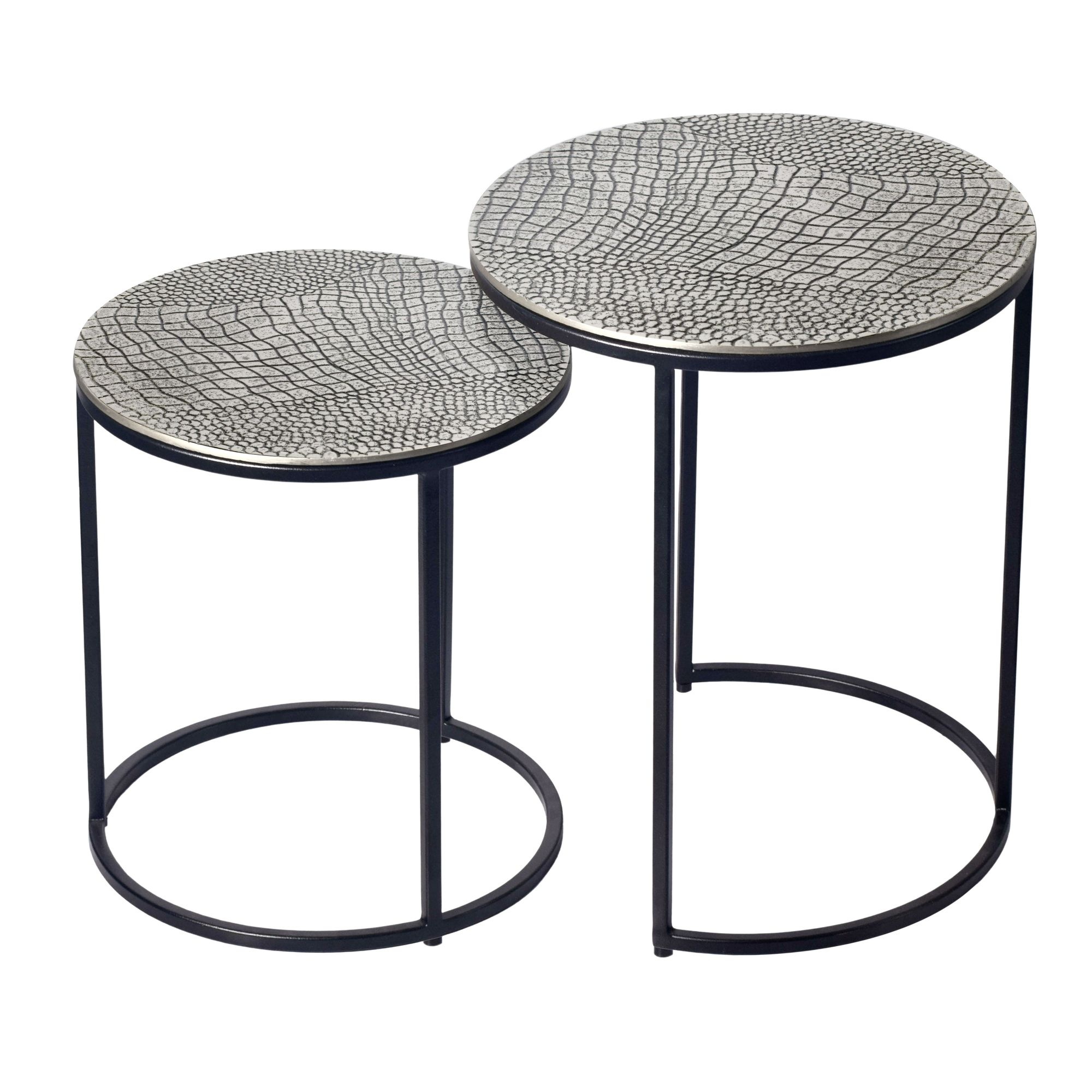 Salontafelset Metaal 2-delig rond zilver - Bijzettafel Aluminium tafelbladen met patroon - Design Sa