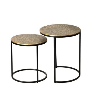Wohnling Bijzettafel Set Metaal 2-delig rond goud - Bijzettafel Aluminium Tafelbladen met Patroon - Design Salontafel Aanbouwtafel modern IJzeren Frame - Decoratietafel Woonkamertafel Handgemaakt