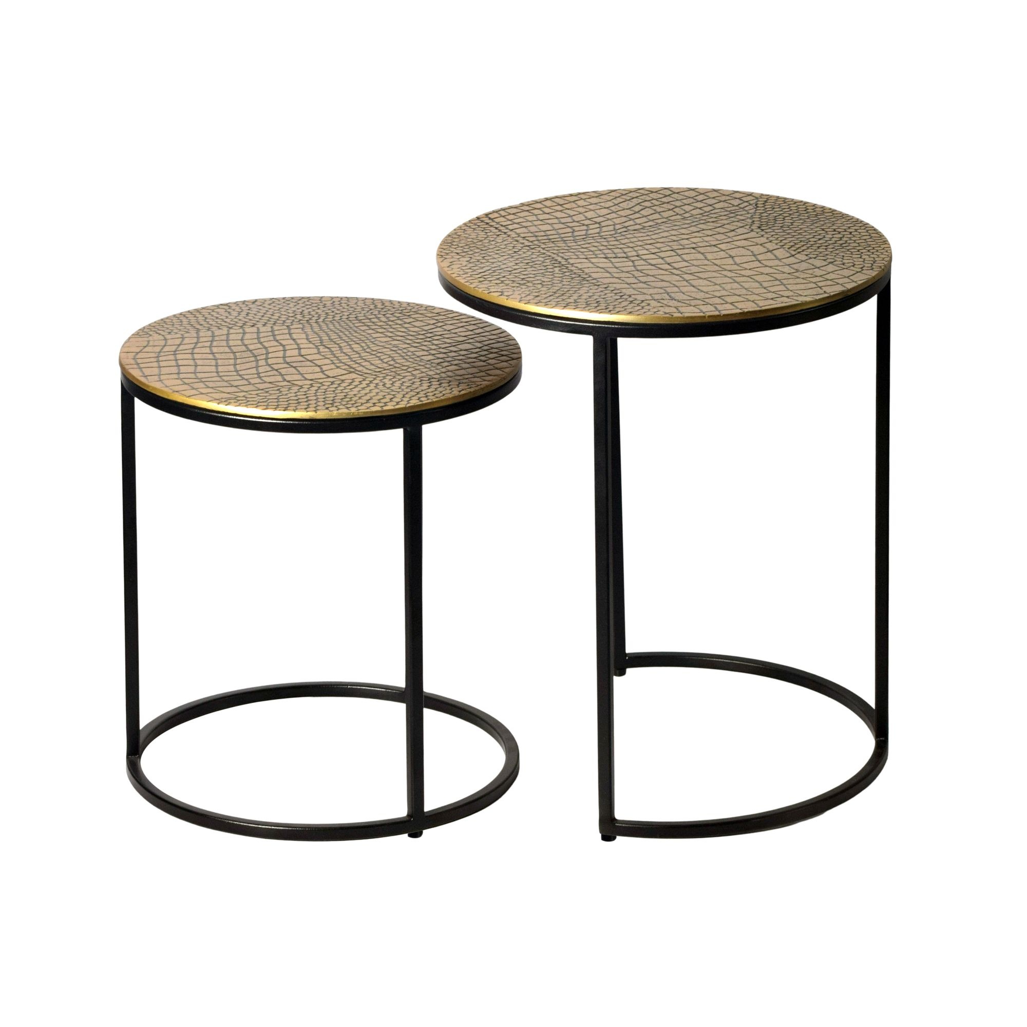 Bijzettafel Set Metaal 2-delig rond goud - Bijzettafel Aluminium Tafelbladen met Patroon - Design Sa