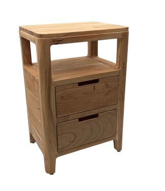 Wohnling Nachtkastje Acacia Massief Hout 40x60x30 cm - Nachtconsole met twee lades en open opbergvakken - Massief Houten Nachtkastje Boxspringbed - Nachtkast Nachtcommode Slaapkamer