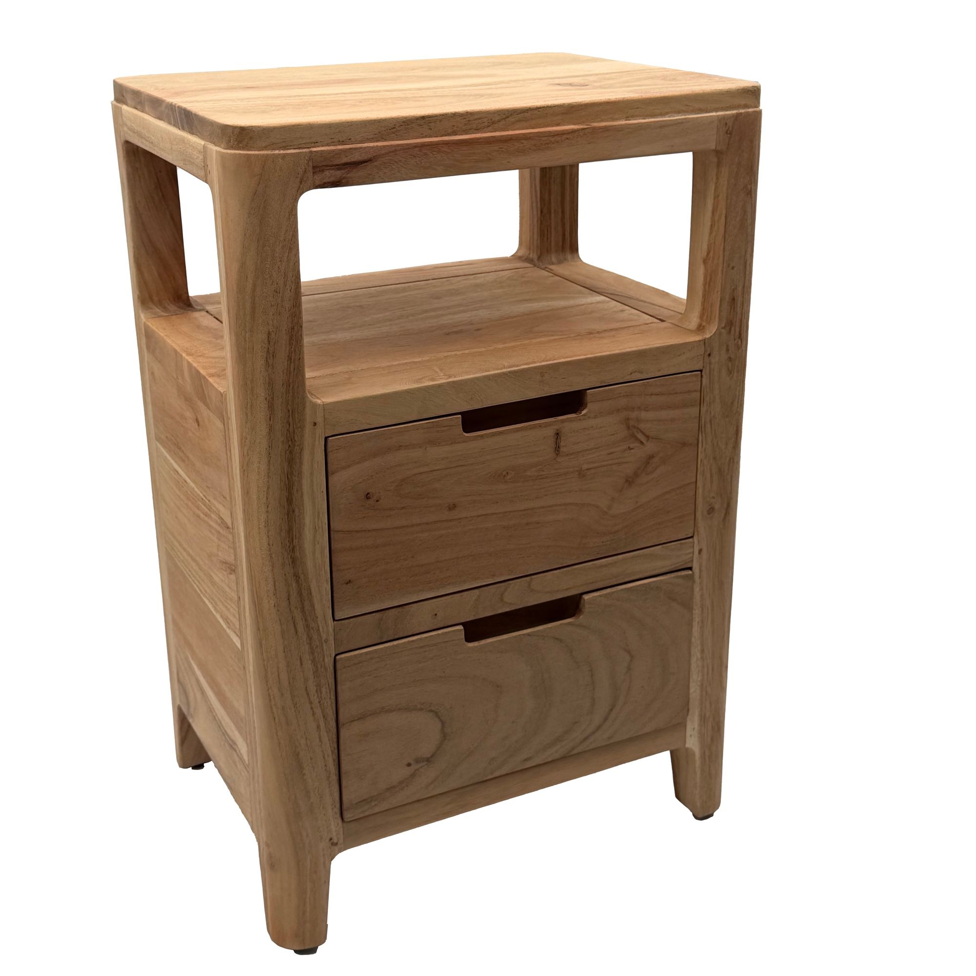 Nachtkastje Acacia Massief Hout 40x60x30 cm - Nachtconsole met twee lades en open opbergvakken - Massief Houten Nachtkastje Boxspringbed - Nachtkast Nachtcommode Slaapkamer