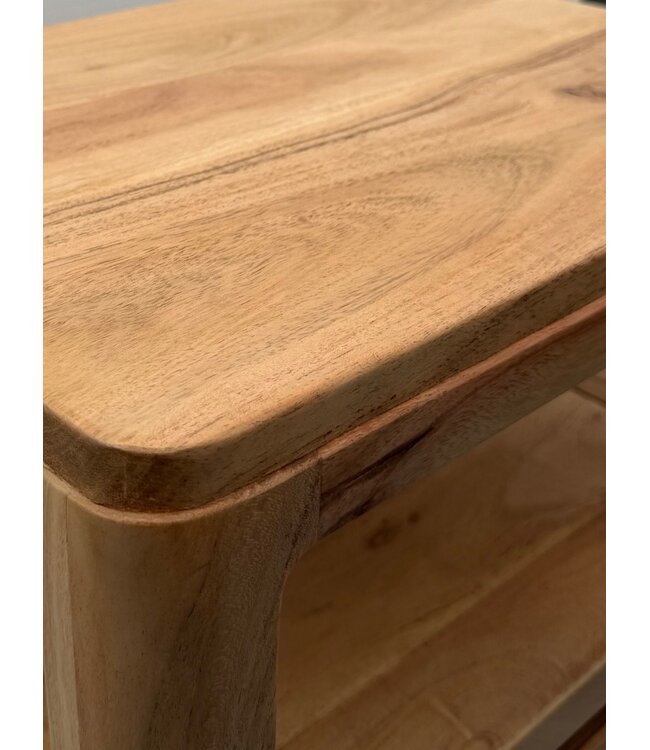 Wohnling Nachtkastje Acacia Massief Hout 40x60x30 cm - Nachtconsole met twee lades en open opbergvakken - Massief Houten Nachtkastje Boxspringbed - Nachtkast Nachtcommode Slaapkamer