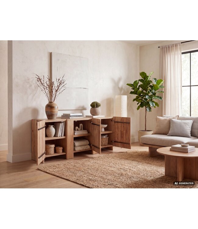 Wohnling Dressoir Acacia Massief Hout 165cm - Dressoir met 3 Deuren - Commode Modern Design - Kast Houten Commode Handgemaakt