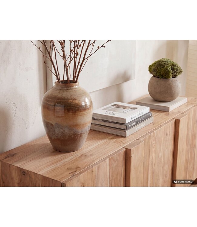 Wohnling Dressoir Acacia Massief Hout 165cm - Dressoir met 3 Deuren - Commode Modern Design - Kast Houten Commode Handgemaakt