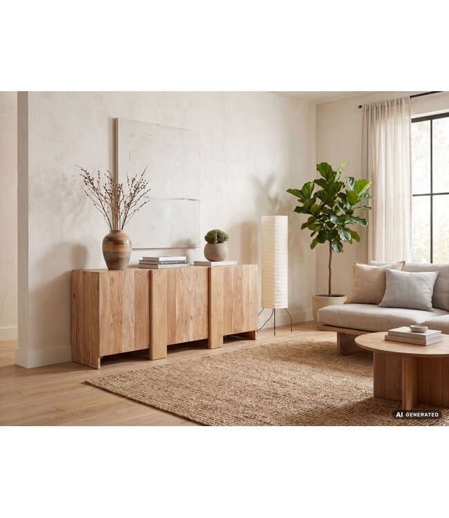 Wohnling Dressoir Acacia Massief Hout 165cm - Dressoir met 3 Deuren - Commode Modern Design - Kast Houten Commode Handgemaakt