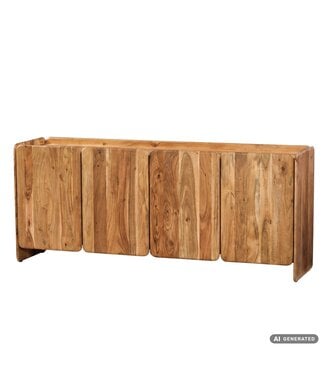 Wohnling Dressoir Acacia Massiefhout 180cm - Dressoir met 4 deuren - Commode modern design - Kast Houten commode Handgemaakt
