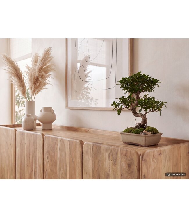 Wohnling Dressoir Acacia Massiefhout 180cm - Dressoir met 4 deuren - Commode modern design - Kast Houten commode Handgemaakt